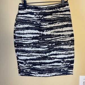 Reiss Black and White Striped Pencil Skirt